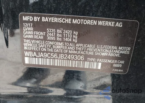 2018 BMW 530E Iperformance z USA, uszkodzony, nr VIN WBAJA9C56JB249306